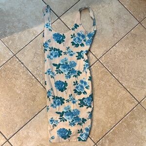 Floral Blue and Cream Women's Dress